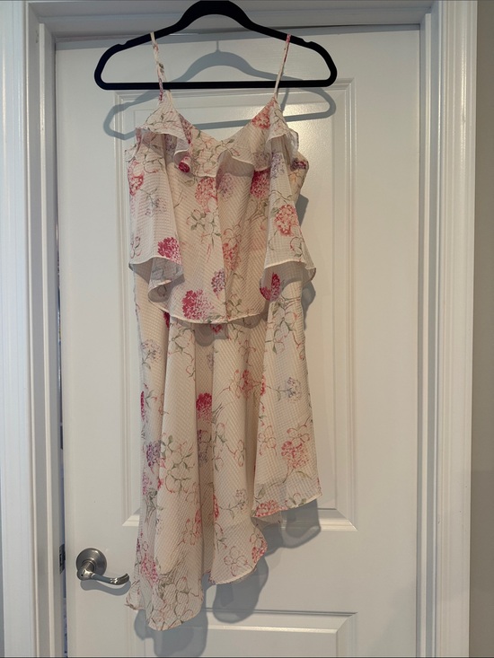 a new day Dresses & Skirts - a new day Cream Floral Asymmetrical Ruffle Dress